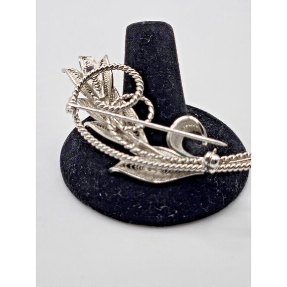 Vintage Jay Flex Sterling Silver Signed Leaf Brooch 2.5" rare design - Picture 5 of 8